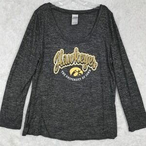 Hawkeyes University Of Iowa Womens Long‎ Sleeve Tee Top Charcoal Gray Scoop XL